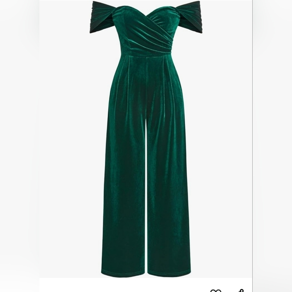 CIDER Women's Velvet Off-shoulder Solid Ruched Jumpsuit Sz L - Picture 2 of 7